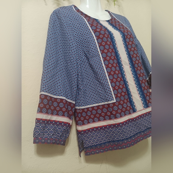 Talbots Blue and Red Boxy Blouse with Embroidery - Picture 3 of 10